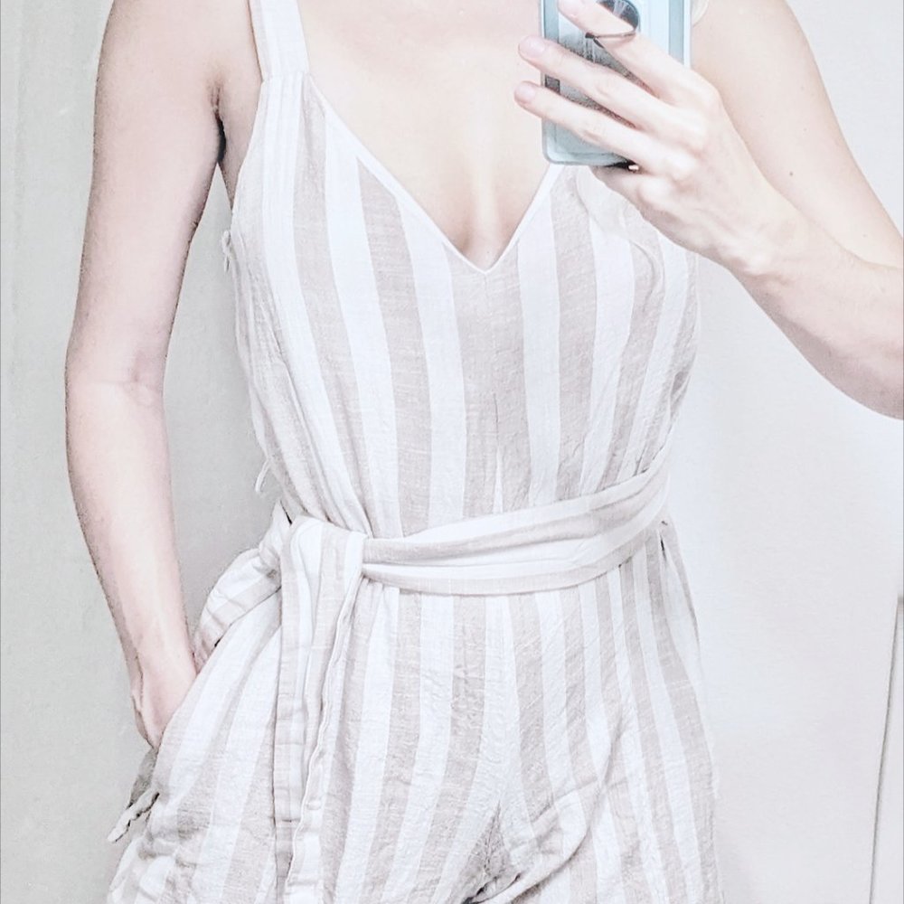 3/4 summer striped cotton / linen jumpsuit